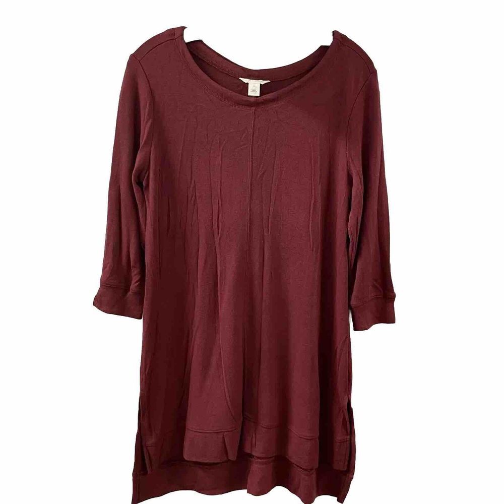 Caslon Tunic Sweatshirt Womens M Lightweight Scoop Neck Maroon Split Hem Sides